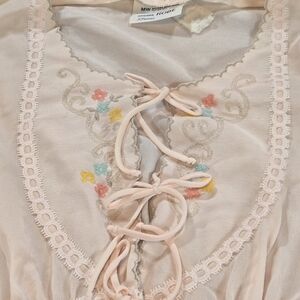 Vintage JCPenney Peach Nightgown Robe Lace Up Embroidered Boho 70s